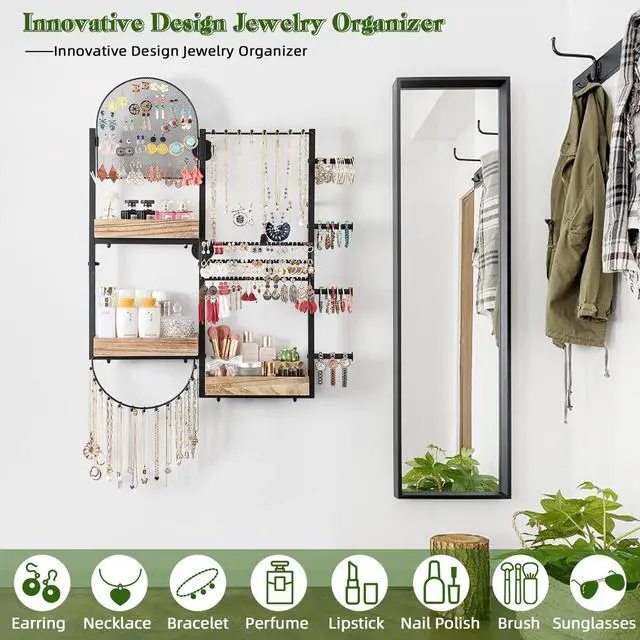 Alt view image 2 of 5 - Jewelry Organizer - Large Wall Mount Hanging Jewelry Holder Display for Earrings, Rings, Necklaces, Bracelets, Makeup, Perfume & Watches