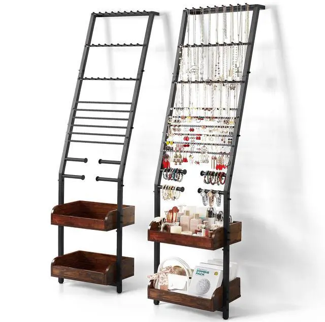 Main image of Large Jewelry Organizer Wall with Earring, Necklace, Bracelet & Watch Holder - Stand Display for Rings