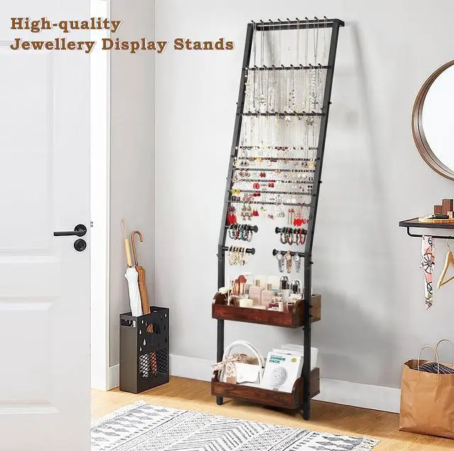 Alt view image 5 of 7 - Large Jewelry Organizer Wall with Earring, Necklace, Bracelet & Watch Holder - Stand Display for Rings