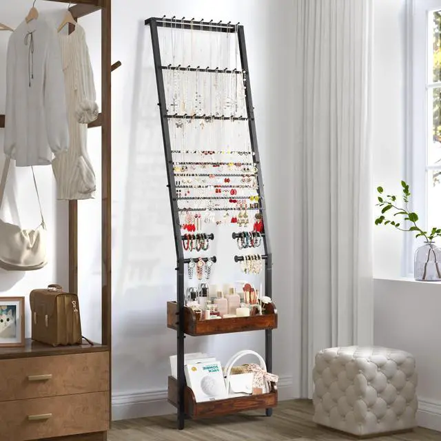 Alt view image 7 of 7 - Large Jewelry Organizer Wall with Earring, Necklace, Bracelet & Watch Holder - Stand Display for Rings