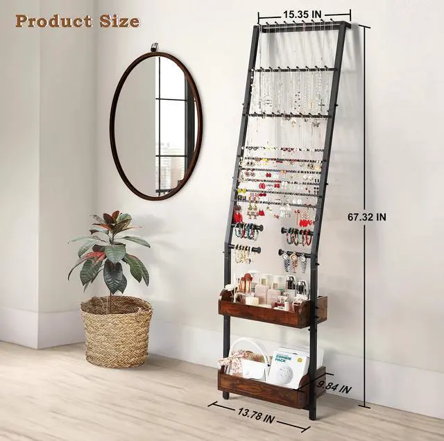 Alt view image 6 of 7 - Large Jewelry Organizer Wall with Earring, Necklace, Bracelet & Watch Holder - Stand Display for Rings