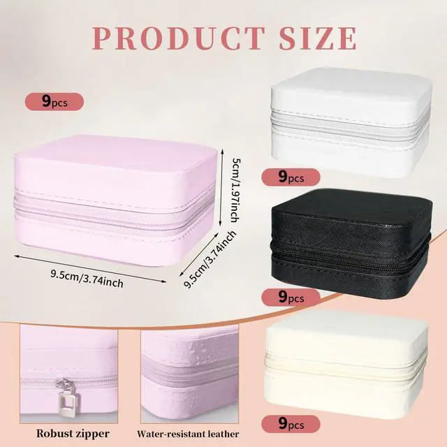 Alt view image 2 of 7 - 36 Pcs Small Jewelry Travel Case Bulk Small Ring Gift Boxes with Zipper Portable Mini Jewelry Box Leather Jewelry Organizer Earring Storage Container for Women Travel Organizer Supplies (Multicolor)