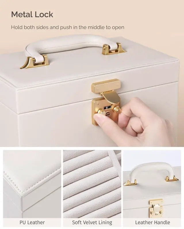 Alt view image 3 of 7 - Jewelry Box with Mirror, 5-Layer Jewelry Organizer with 3 Side Drawers, Jewelry Display Box with Handle Design, Large Storage Capacity, Modern Style, Christmas Gift for Women