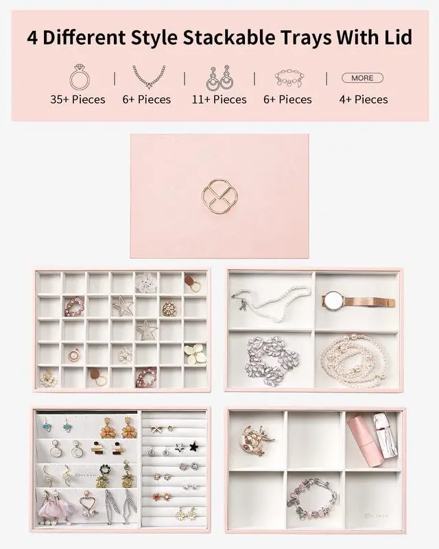Alt view image 2 of 7 - Jewelry Organizer - Stackable Trays for Drawer - Pink