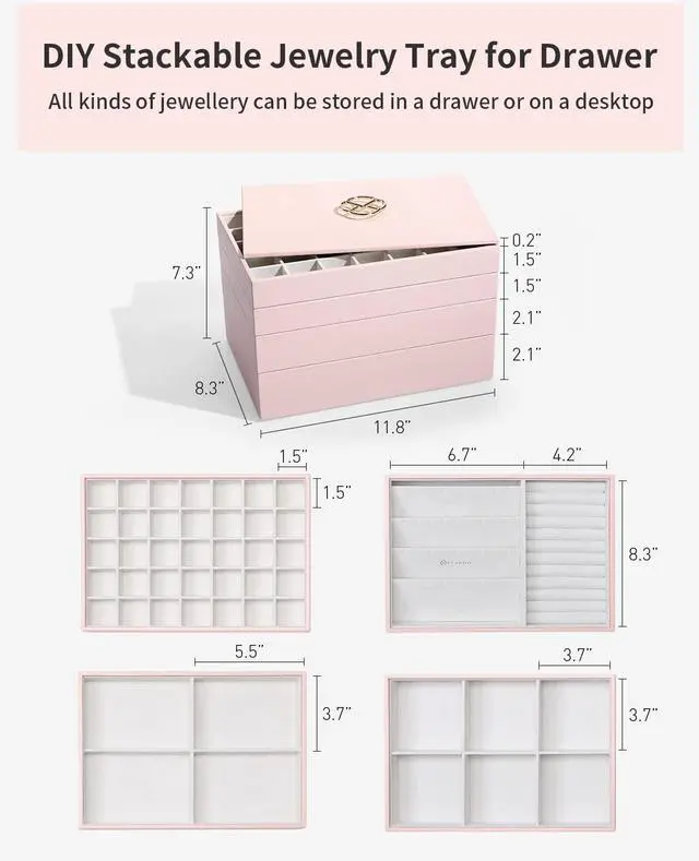 Alt view image 4 of 7 - Jewelry Organizer - Stackable Trays for Drawer - Pink