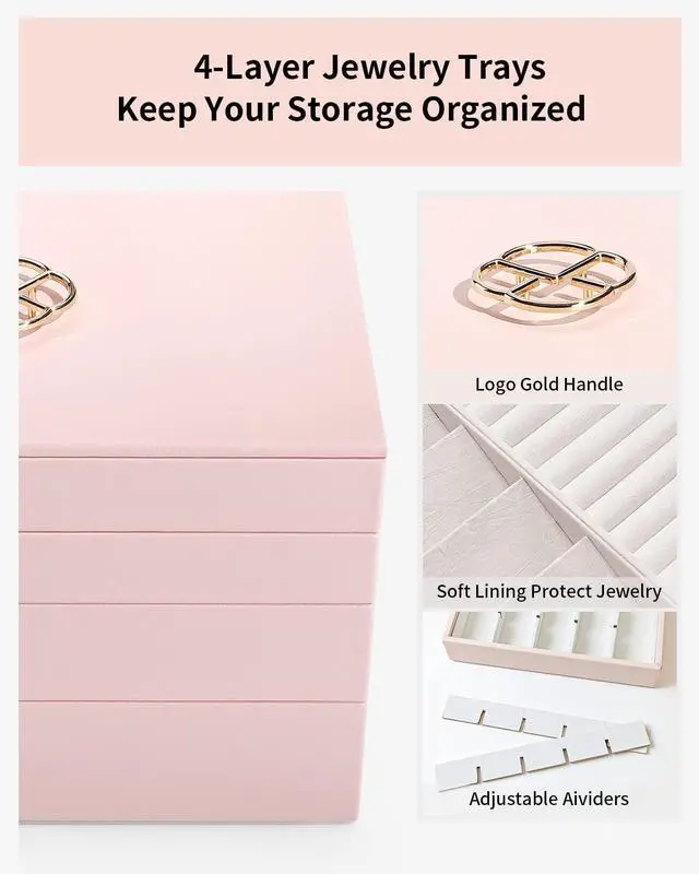 Alt view image 3 of 7 - Jewelry Organizer - Stackable Trays for Drawer - Pink