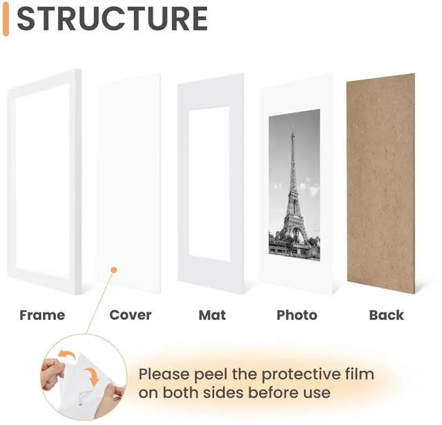 Alt view image 3 of 7 - 11x14 Picture Frame Set of 5, Display Pictures 8x10 with Mat or 11x14 Without Mat, Wall Gallery Photo Frames, White