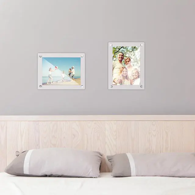 Alt view image 5 of 6 - 12 Pack Acrylic Picture Frames 5 x 7 Inches Floating Acrylic Photo Frame Clear Wall Mount Frameless with Metal Standoff for Christmas Home Artwork Display