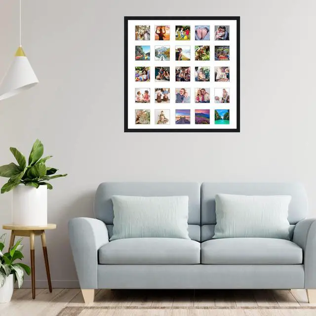 Alt view image 3 of 3 - Black Collage Frame With Mat - 22x22 Solid Wood Frame For (25) 4" x 4" Photos - Black Matted Instagram 4x4 Collage Photo Frame with Mat with Multi Opening Picture Matte