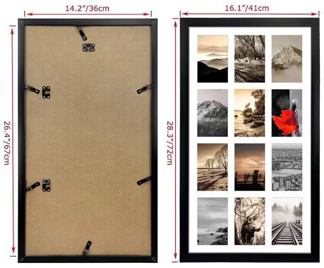 Alt view image 2 of 6 - 12 Opening 4x6 Black Collage Picture Frames Set of 2, Multiple Frames for Displaying 6x4 Photos with White Mat