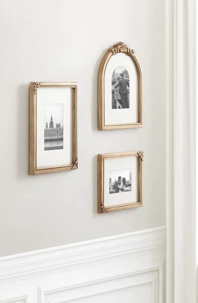 Alt view image 3 of 7 - Arendahl Three-Piece Picture Frame Set, Antique Gold, Set of 3, Varying Sizes, Vintage Rectangle and Arched Photo Frame Set for Use as Gallery Wall Frames