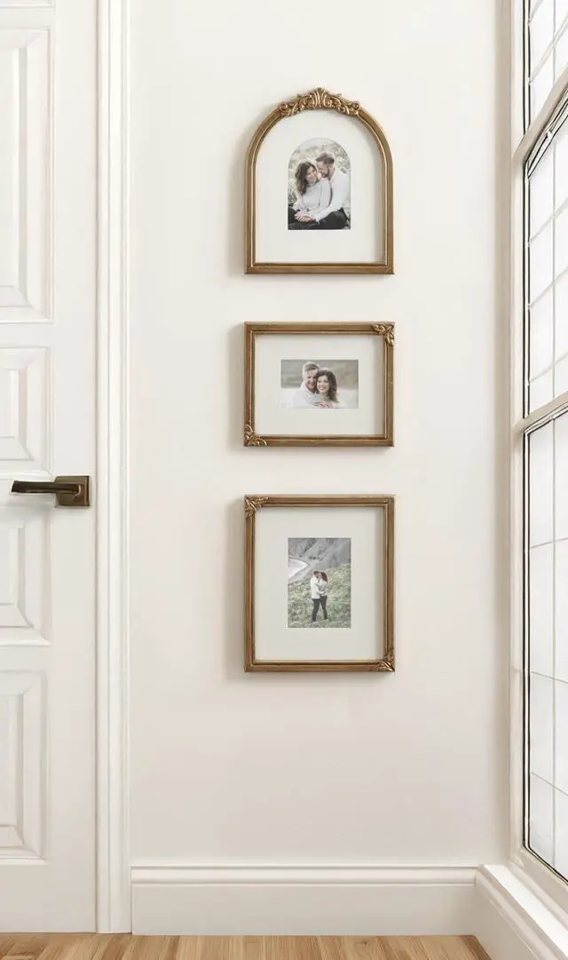 Alt view image 5 of 7 - Arendahl Three-Piece Picture Frame Set, Antique Gold, Set of 3, Varying Sizes, Vintage Rectangle and Arched Photo Frame Set for Use as Gallery Wall Frames