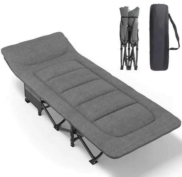 Main image of Camping Cot for Adults with Cushion and Pillow, Portable Folding Bed for Sleeping, Lightweight Tent cot with Carry Bag Supports 450 lbs (Grey)