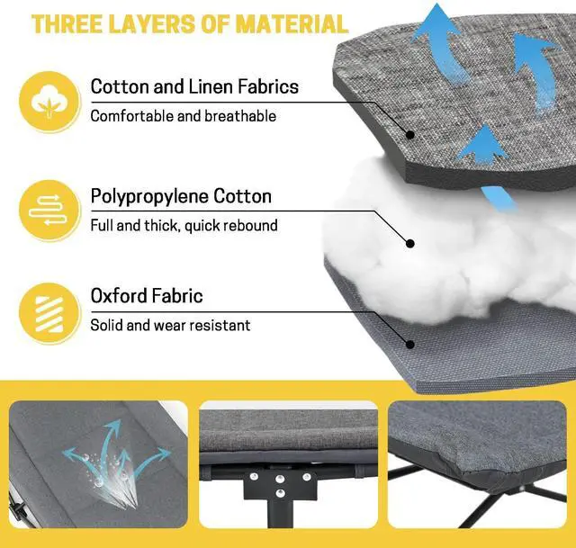 Alt view image 4 of 7 - Camping Cot for Adults with Cushion and Pillow, Portable Folding Bed for Sleeping, Lightweight Tent cot with Carry Bag Supports 450 lbs (Grey)