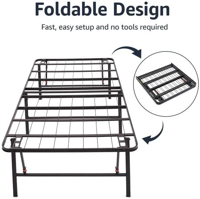 Alt view image 3 of 4 - Bed Frame with Storage, Foldable Metal Platform, Sturdy Steel, No Box Spring Needed, 18 inches High, Tool-Free Setup, Twin Size, Black