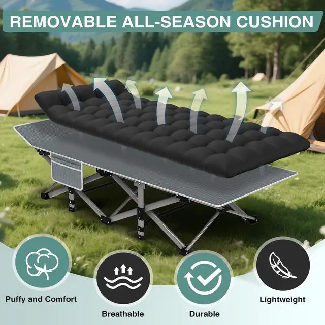 Alt view image 3 of 7 - Camping Cot for Adults, Heavy-Duty Portable Cot Bed with Mattress, Foldable Padded Sleeping Cots for Camping Travel Tent Day Bed Outdoor & Home Guest, Max Load 500 LBS, 75x28x15