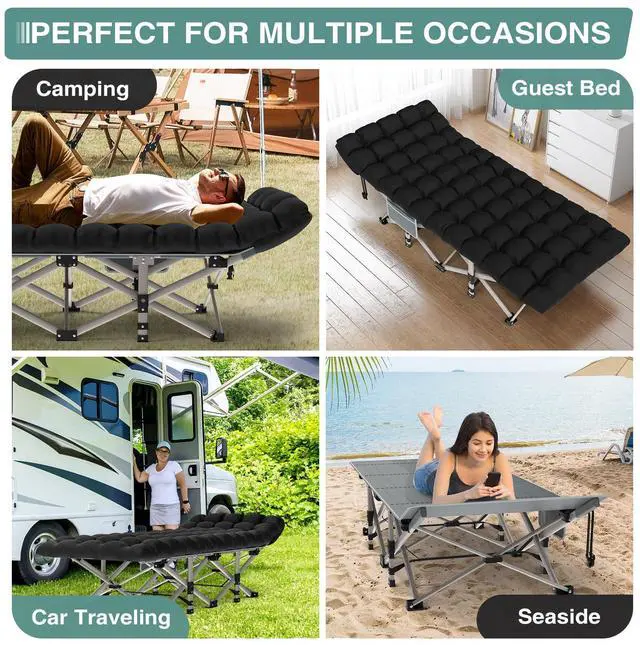 Alt view image 7 of 7 - Camping Cot for Adults, Heavy-Duty Portable Cot Bed with Mattress, Foldable Padded Sleeping Cots for Camping Travel Tent Day Bed Outdoor & Home Guest, Max Load 500 LBS, 75x28x15