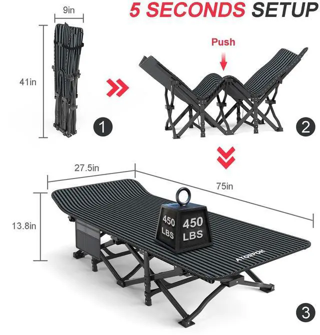 Alt view image 4 of 7 - Camping Cot for Adults with Cushion Comfortable, Tent Folding Cot for Sleeping, Lightweight Folding Bed with Carry Bag Supports 450 lbs