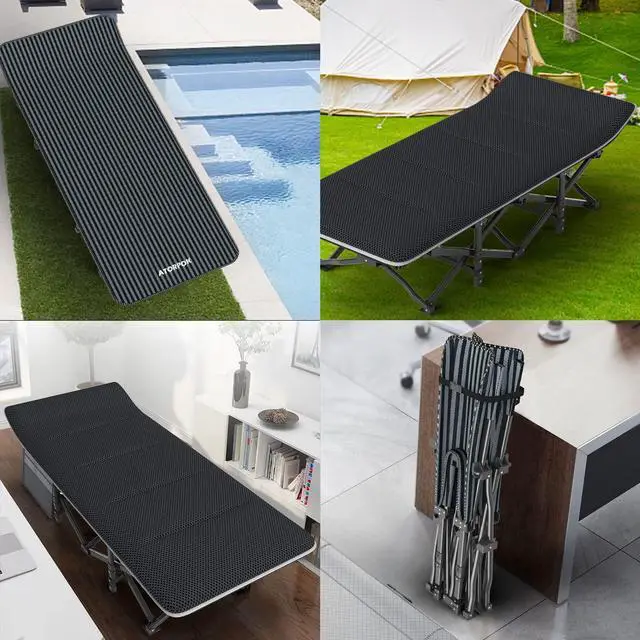 Alt view image 6 of 7 - Camping Cot for Adults with Cushion Comfortable, Tent Folding Cot for Sleeping, Lightweight Folding Bed with Carry Bag Supports 450 lbs