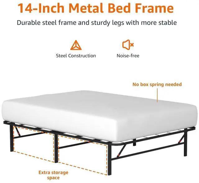 Alt view image 3 of 7 - Bed Frame with Storage, Foldable Metal Platform, Sturdy Steel, No Box Spring Needed, 14 inches High, Tool-Free Setup, Full Size, Black