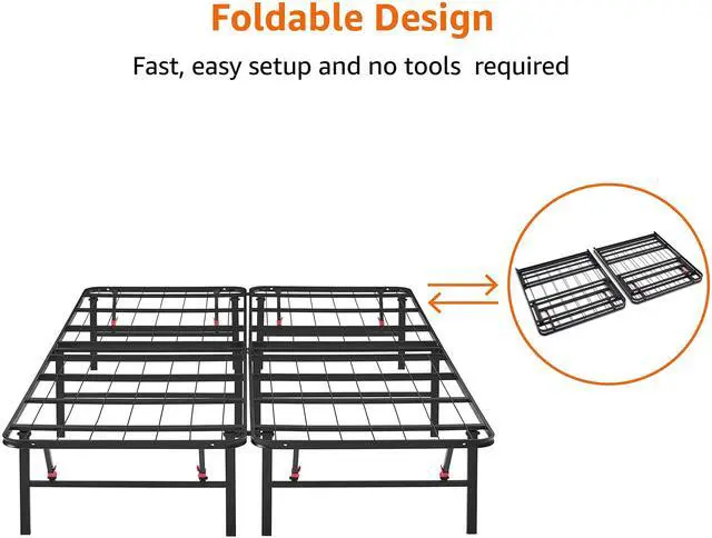 Alt view image 2 of 7 - Bed Frame with Storage, Foldable Metal Platform, Sturdy Steel, No Box Spring Needed, 14 inches High, Tool-Free Setup, Full Size, Black