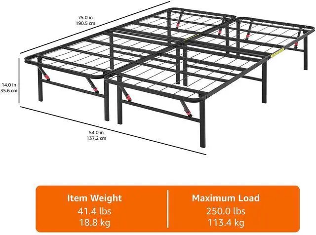 Alt view image 4 of 7 - Bed Frame with Storage, Foldable Metal Platform, Sturdy Steel, No Box Spring Needed, 14 inches High, Tool-Free Setup, Full Size, Black