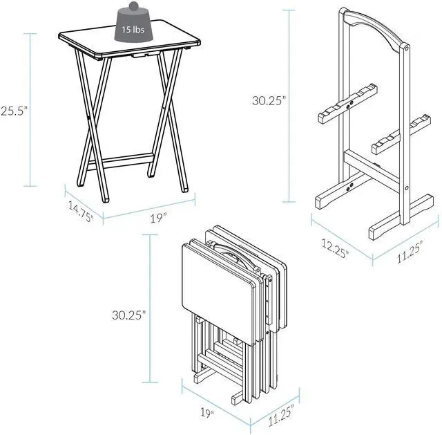 Alt view image 3 of 3 - 660-40 Tray Table Set, Natural, 14.75 in x 19 in x 25.5 in, 5 Piece