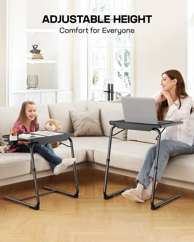 Alt view image 4 of 7 - Multifunctional TV Tray Table - [2 Packs] Adjustable TV Dinner Tray Tables with 6 Height & 3 Tilt Angle, Folding TV Trays with Cup Holder for Bed & Sofa, for Eating & Reading