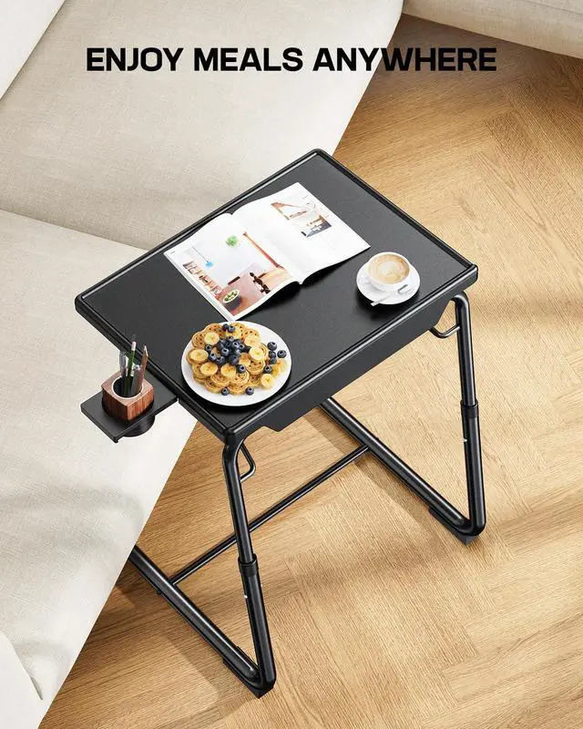 Alt view image 2 of 7 - Multifunctional TV Tray Table - [2 Packs] Adjustable TV Dinner Tray Tables with 6 Height & 3 Tilt Angle, Folding TV Trays with Cup Holder for Bed & Sofa, for Eating & Reading
