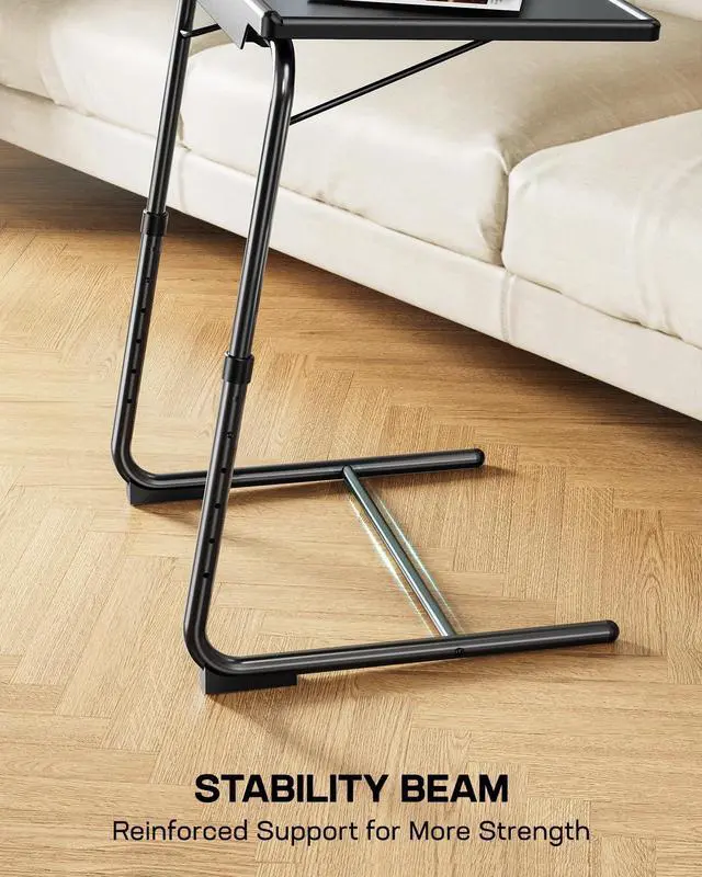 Alt view image 3 of 7 - Multifunctional TV Tray Table - [2 Packs] Adjustable TV Dinner Tray Tables with 6 Height & 3 Tilt Angle, Folding TV Trays with Cup Holder for Bed & Sofa, for Eating & Reading