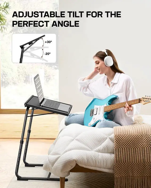Alt view image 5 of 7 - Multifunctional TV Tray Table - [2 Packs] Adjustable TV Dinner Tray Tables with 6 Height & 3 Tilt Angle, Folding TV Trays with Cup Holder for Bed & Sofa, for Eating & Reading