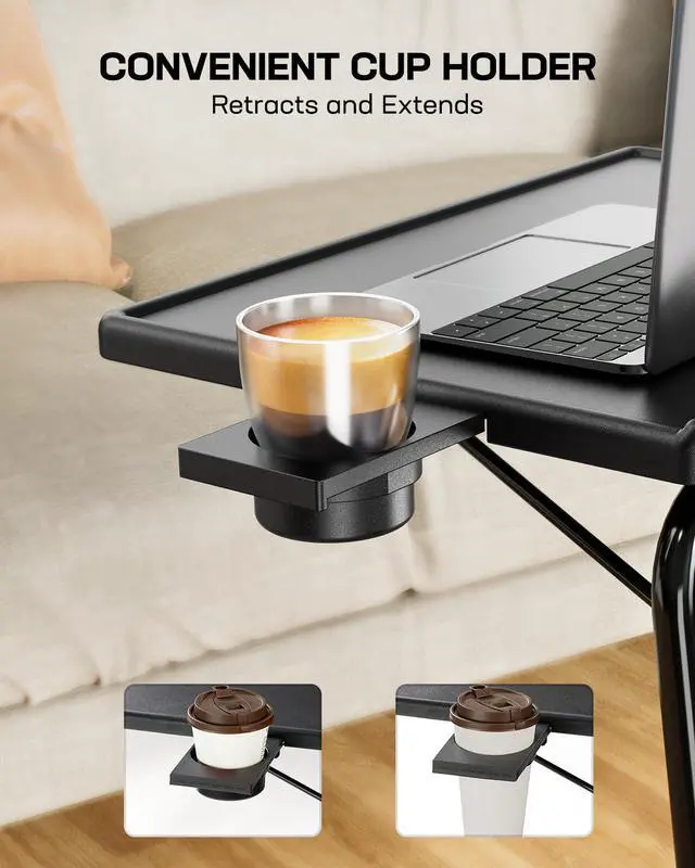Alt view image 7 of 7 - Multifunctional TV Tray Table - [2 Packs] Adjustable TV Dinner Tray Tables with 6 Height & 3 Tilt Angle, Folding TV Trays with Cup Holder for Bed & Sofa, for Eating & Reading