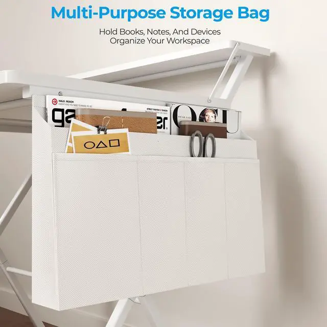 Alt view image 4 of 7 - Folding Desk for Small Spaces, 31.5 inch Foldable Table with Storage Bag, 2-Tier Portable Computer Desk with Monitor Stand for Home Bedroom, Pure White