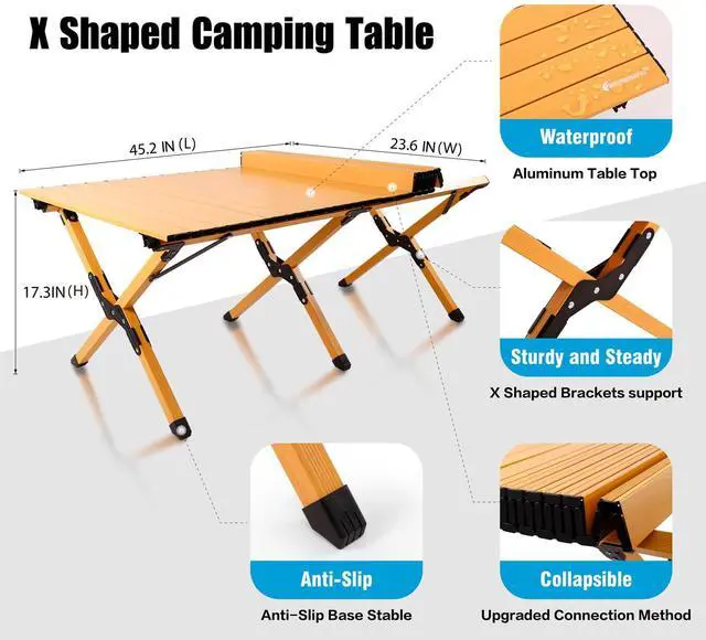 Alt view image 3 of 7 - Folding Camping Table, Lightweight Roll-Up Table Aluminum Low Portable Picnic Table with Carrying Bag for Outdoor, Beach, Picnic, Backyards, BBQ and Party, 45.2''D x 23.6''W x 17.3''H