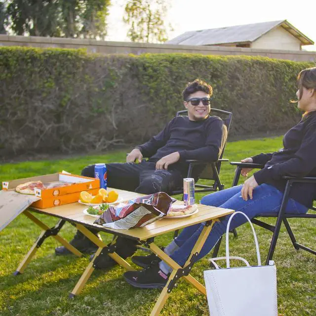 Alt view image 6 of 7 - Folding Camping Table, Lightweight Roll-Up Table Aluminum Low Portable Picnic Table with Carrying Bag for Outdoor, Beach, Picnic, Backyards, BBQ and Party, 45.2''D x 23.6''W x 17.3''H