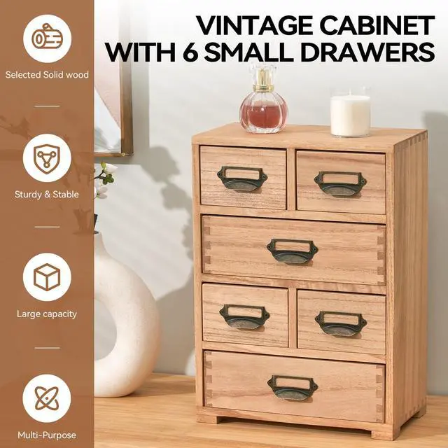 Alt view image 2 of 7 - Wooden Storage Cabinet Organizer Desktop Storage Drawers for Home Office Supplies Natural(4D6CG-NA)