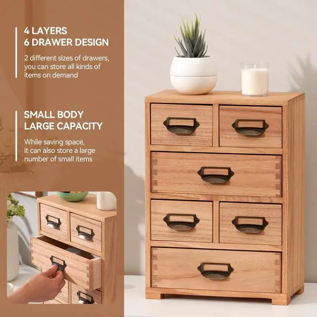 Alt view image 4 of 7 - Wooden Storage Cabinet Organizer Desktop Storage Drawers for Home Office Supplies Natural(4D6CG-NA)
