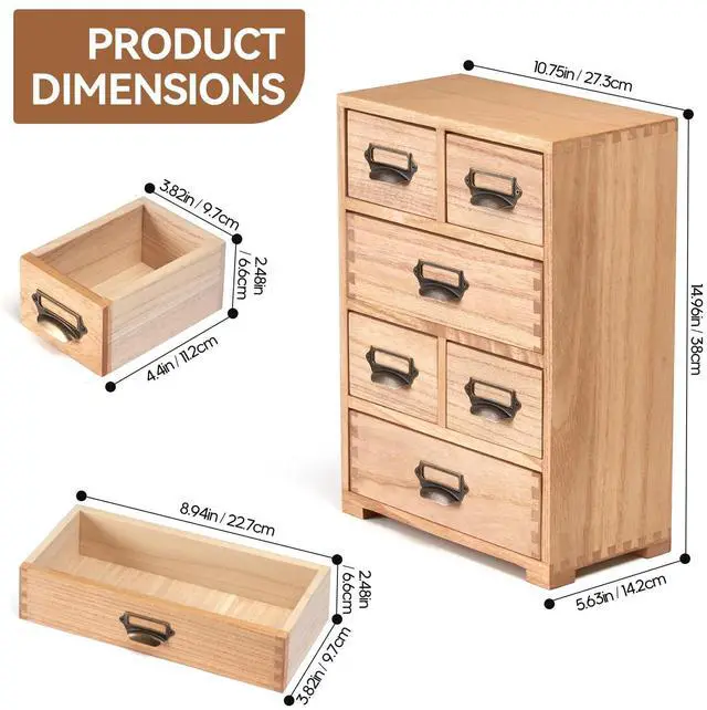 Alt view image 6 of 7 - Wooden Storage Cabinet Organizer Desktop Storage Drawers for Home Office Supplies Natural(4D6CG-NA)
