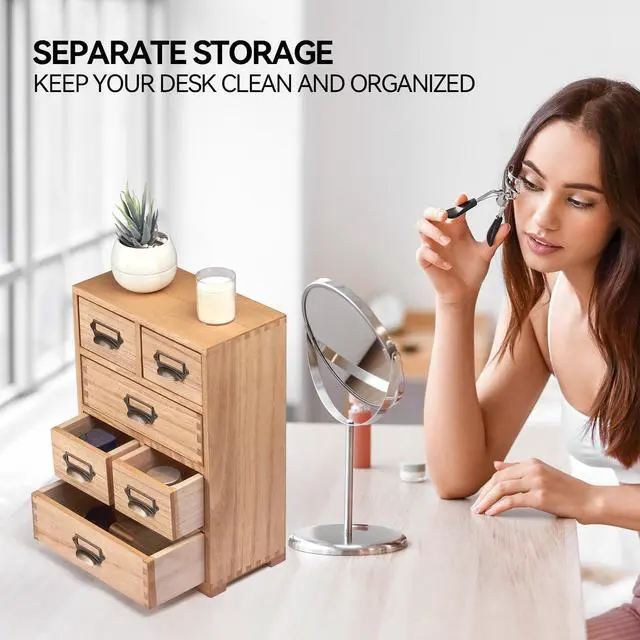 Alt view image 7 of 7 - Wooden Storage Cabinet Organizer Desktop Storage Drawers for Home Office Supplies Natural(4D6CG-NA)
