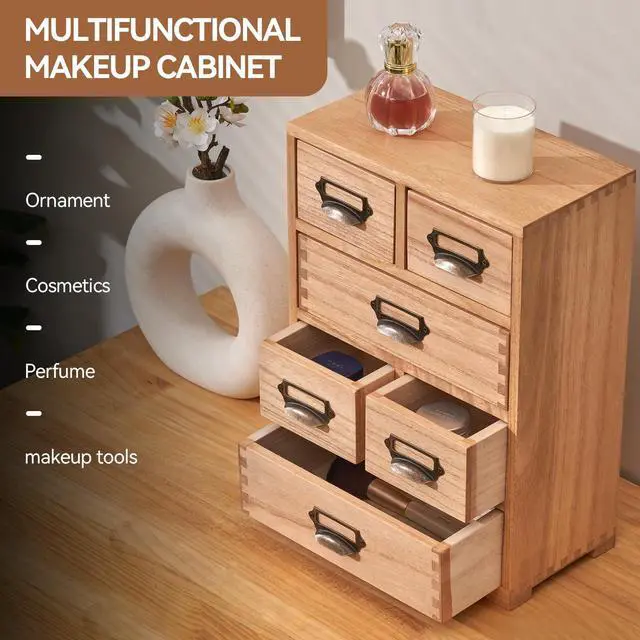 Alt view image 5 of 7 - Wooden Storage Cabinet Organizer Desktop Storage Drawers for Home Office Supplies Natural(4D6CG-NA)