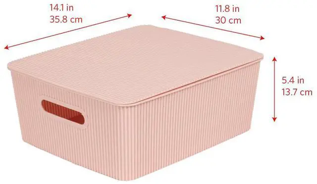 Alt view image 6 of 6 - Storage Baskets with Lids - Set of 4 Stackable Plastic Boxes with Handles - Decorative Shelf Organizer Bins for Bathroom and Closet, Pink, 3.1 Gallon