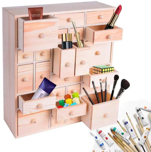 Alt view image 4 of 7 - Wooden DIY Countdown to Advent Calendar with 24 Drawers,Craft Storage Desktop Organizer,Apothecary Cabinet or Unfinished Wood Kids Craft Idea,14in x 12in x 4.3in