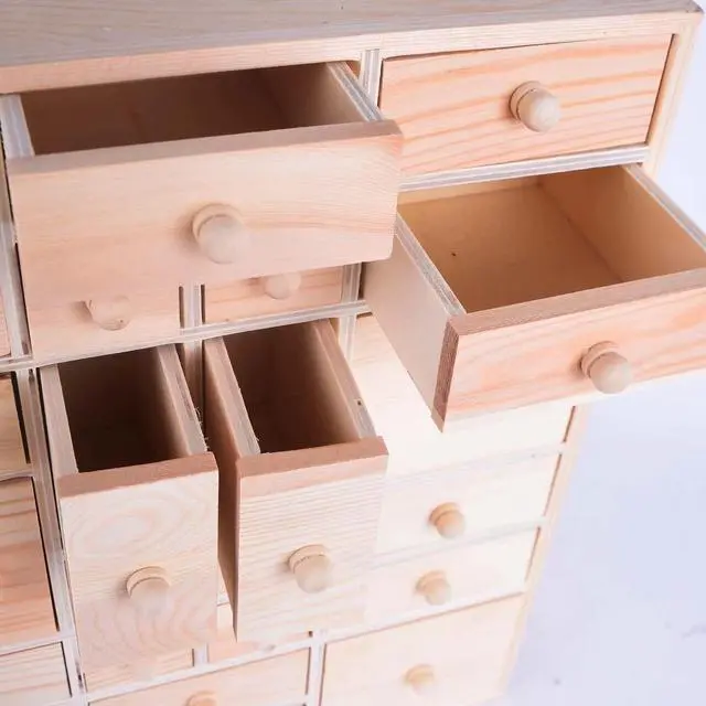 Alt view image 6 of 7 - Wooden DIY Countdown to Advent Calendar with 24 Drawers,Craft Storage Desktop Organizer,Apothecary Cabinet or Unfinished Wood Kids Craft Idea,14in x 12in x 4.3in
