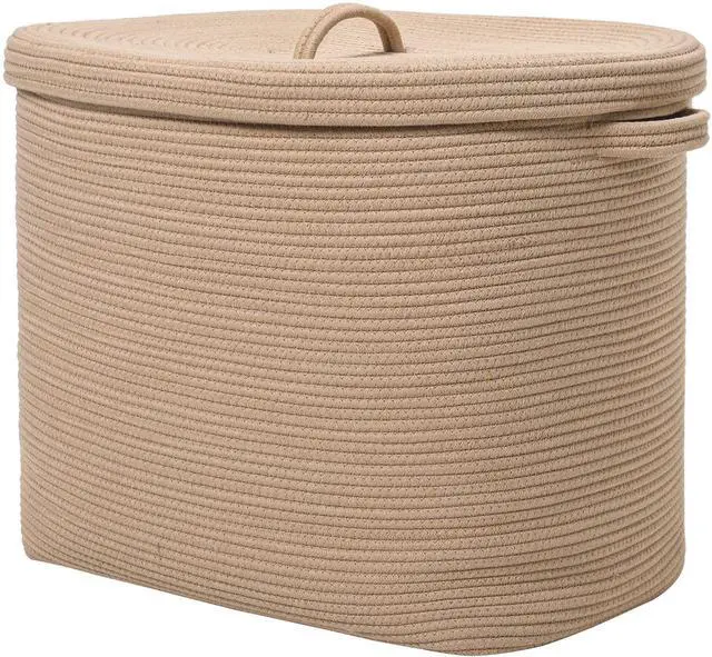Main image of 22"x14"x18" Rectangular Extra Large Storage Basket With Lid, Large Cotton Rope Storage Basket, Woven Laundry Hamper, Cloth Storage Bin, for Clothes Towels Blankets in Living Room, All Beige