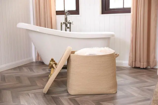 Alt view image 3 of 7 - 22"x14"x18" Rectangular Extra Large Storage Basket With Lid, Large Cotton Rope Storage Basket, Woven Laundry Hamper, Cloth Storage Bin, for Clothes Towels Blankets in Living Room, All Beige
