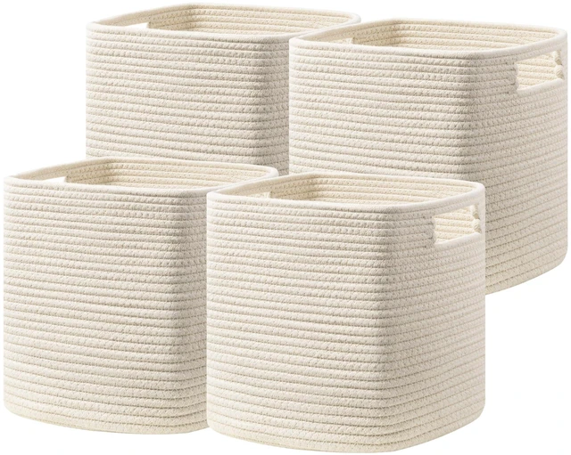 Main image of Set of 4 Storage Cubes-13 X 13 X 13 In, Cotton Rope Basket for Shelves, Toys, Book, Cube Storage Bin with Handles, Woven Storage Basket for Organizing, Beige
