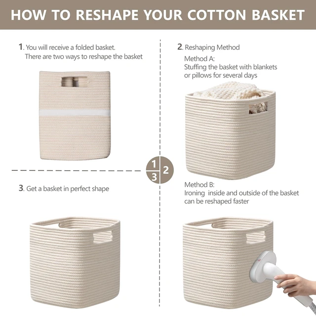 Alt view image 7 of 7 - Set of 4 Storage Cubes-13 X 13 X 13 In, Cotton Rope Basket for Shelves, Toys, Book, Cube Storage Bin with Handles, Woven Storage Basket for Organizing, Beige