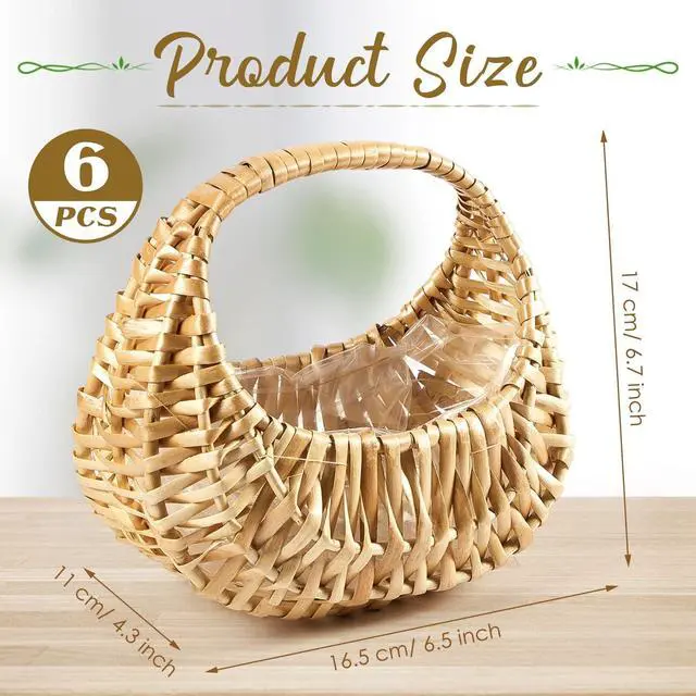 Alt view image 2 of 7 - 6 Pack Rattan Flower Girl Basket Small Half Moon Straw Wicker Basket with Handle Ideal for Wedding Flower Girl,Picnic,Garden Storage and Home Decor (Nature)