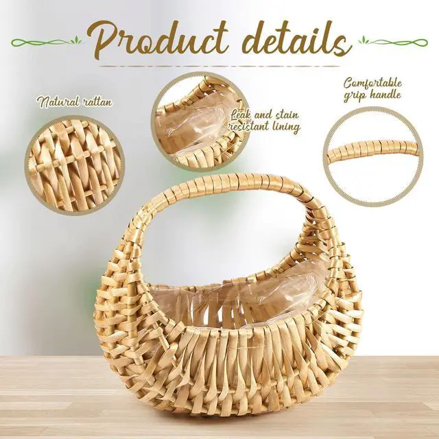 Alt view image 3 of 7 - 6 Pack Rattan Flower Girl Basket Small Half Moon Straw Wicker Basket with Handle Ideal for Wedding Flower Girl,Picnic,Garden Storage and Home Decor (Nature)