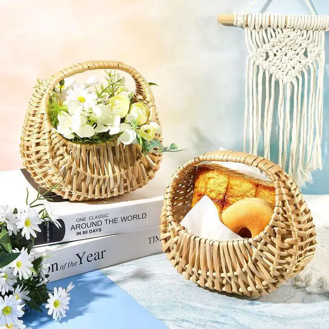 Alt view image 4 of 7 - 6 Pack Rattan Flower Girl Basket Small Half Moon Straw Wicker Basket with Handle Ideal for Wedding Flower Girl,Picnic,Garden Storage and Home Decor (Nature)